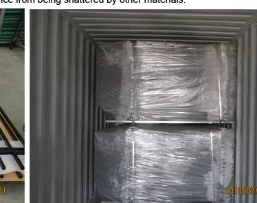 Packed metal fence panels loaded inside container