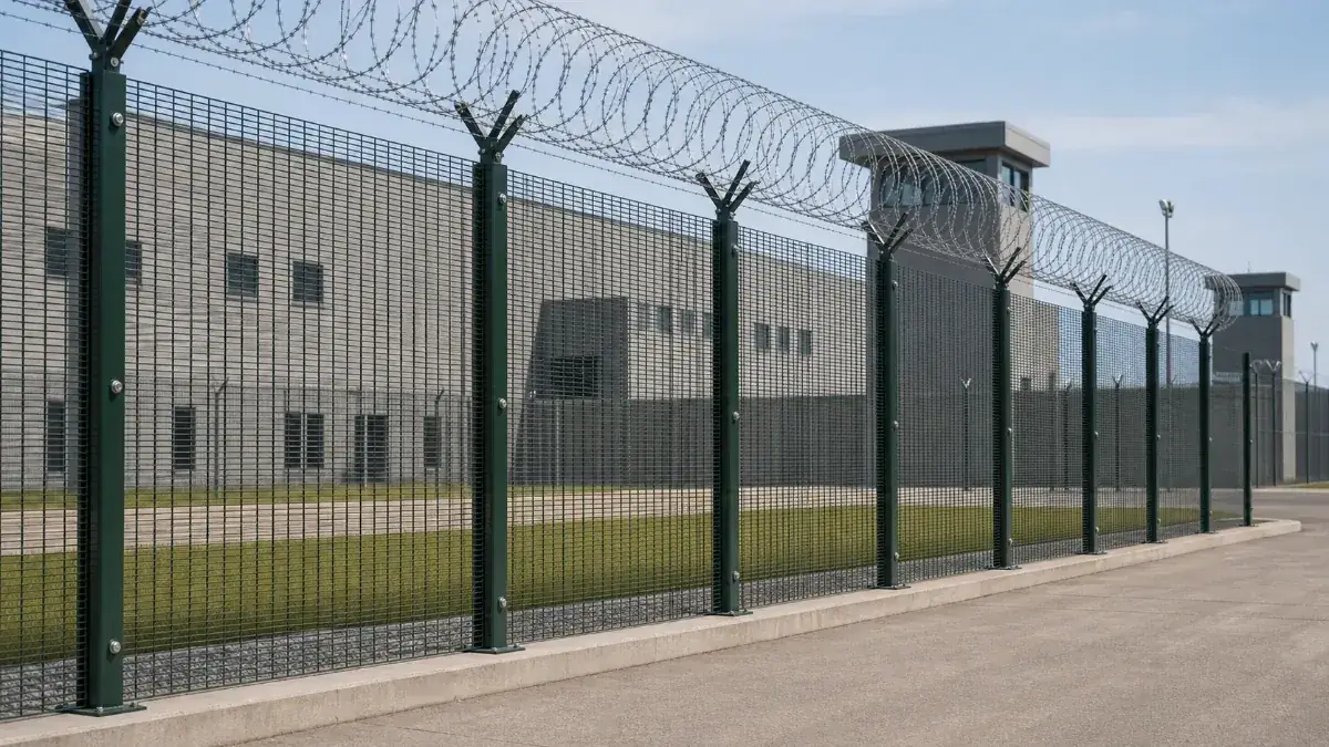 High security 358 anti-climb fence with razor wire for prison and critical facility projects