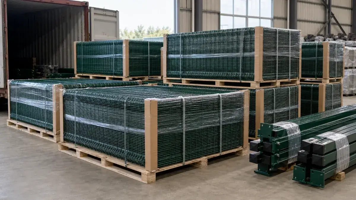 3D mesh fencing panels packed for export delivery to Australian importers