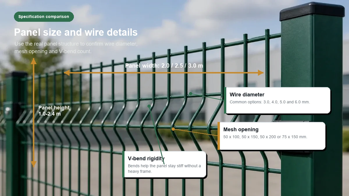 3d wire mesh fence panel size and wire diameter