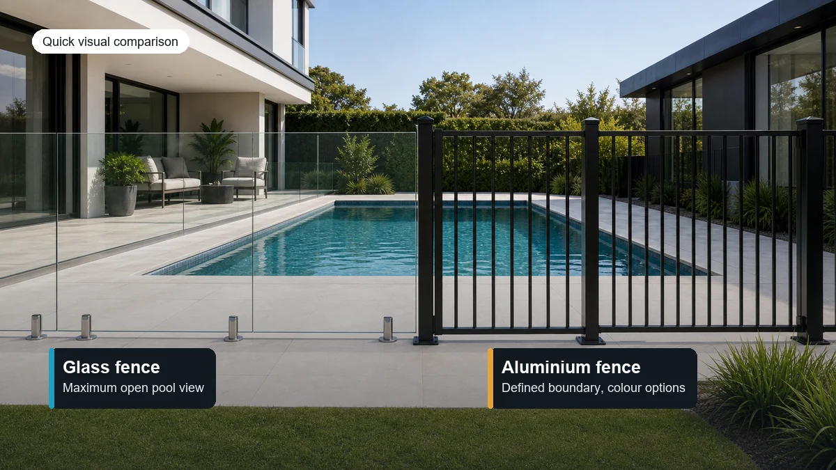 glass vs aluminium pool fence comparison around swimming pool