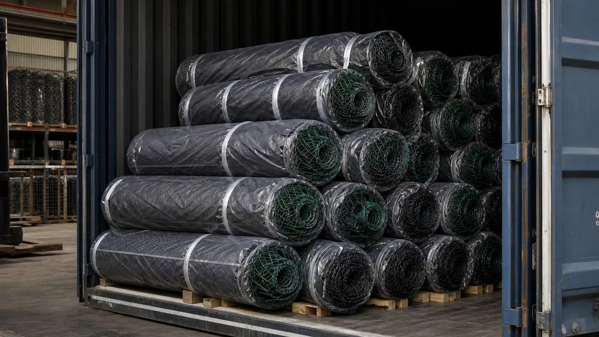 pvc coated chain link fence rolls loaded in shipping container