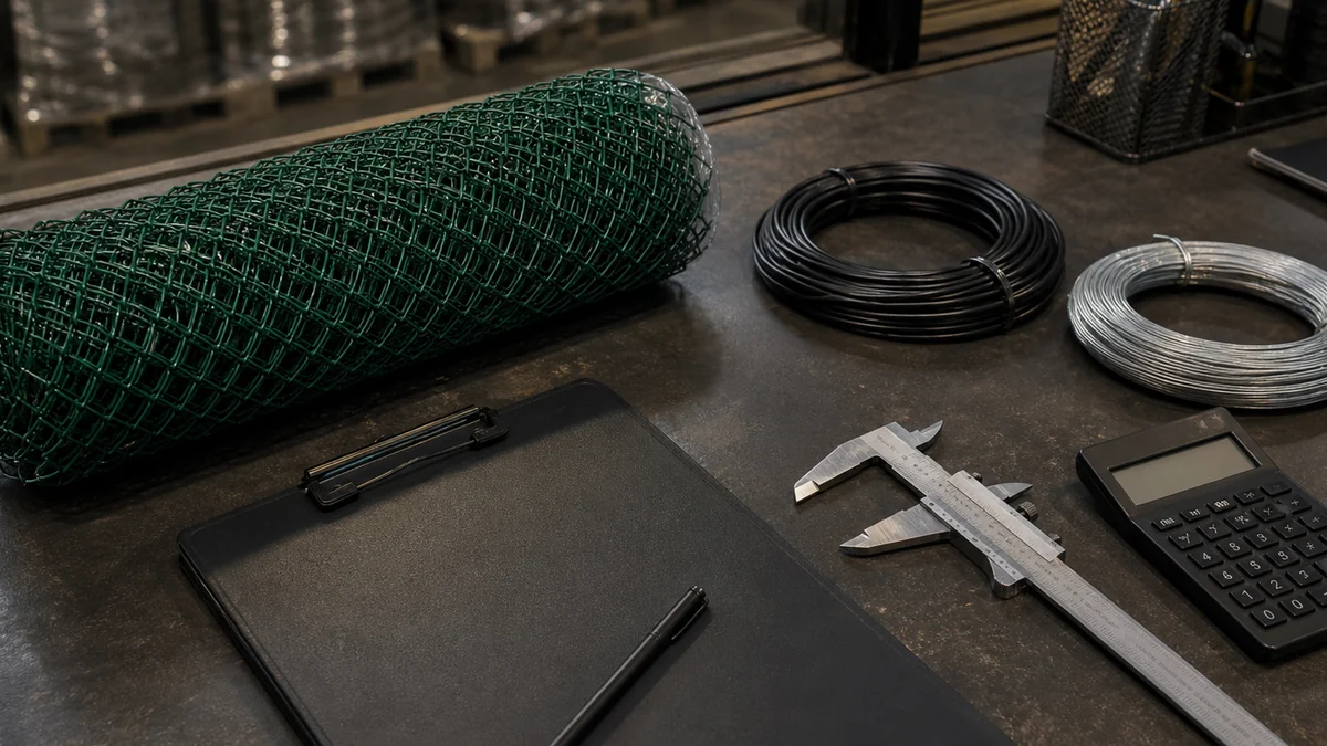 pvc coated chain link fence quote desk with mesh sample and caliper