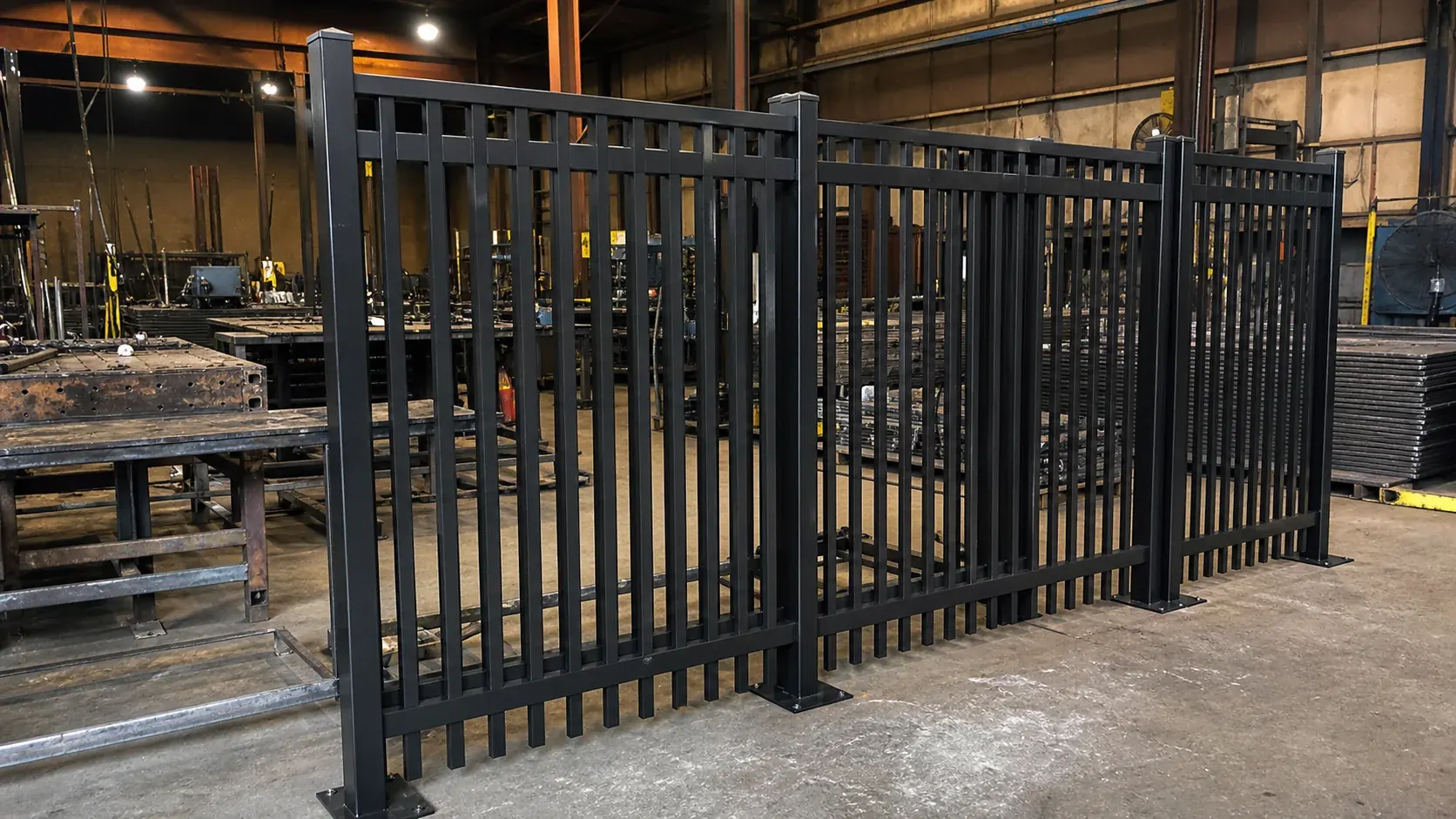 steel flat bar fence panels in factory workshop