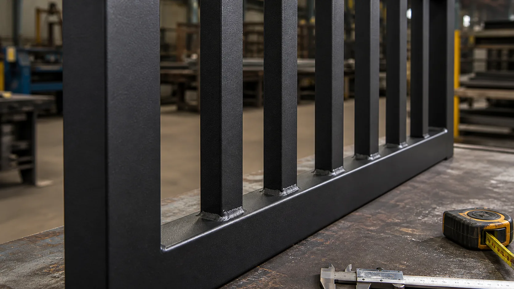 steel flat bar fence product detail showing bar spacing and welded frame