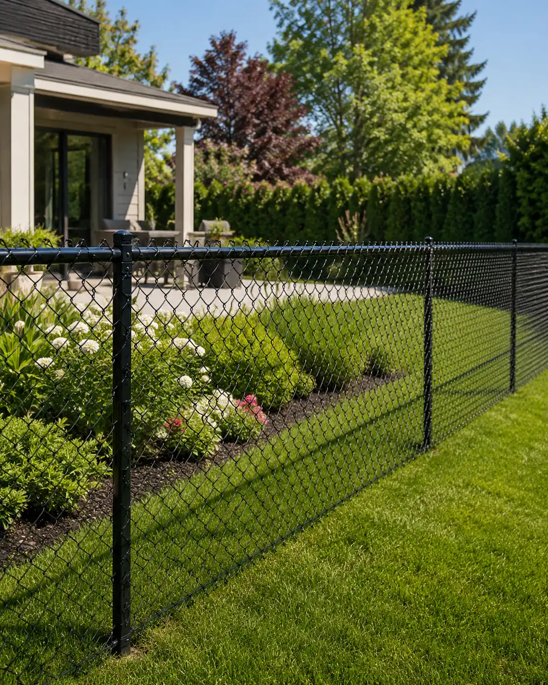 Galvanized chain link fence used around residential outdoor boundary