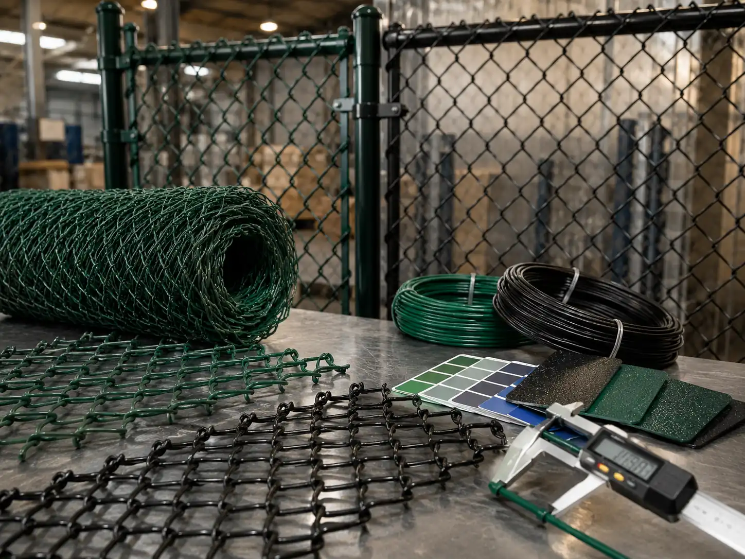 PVC coated chain link color samples and coating thickness check
