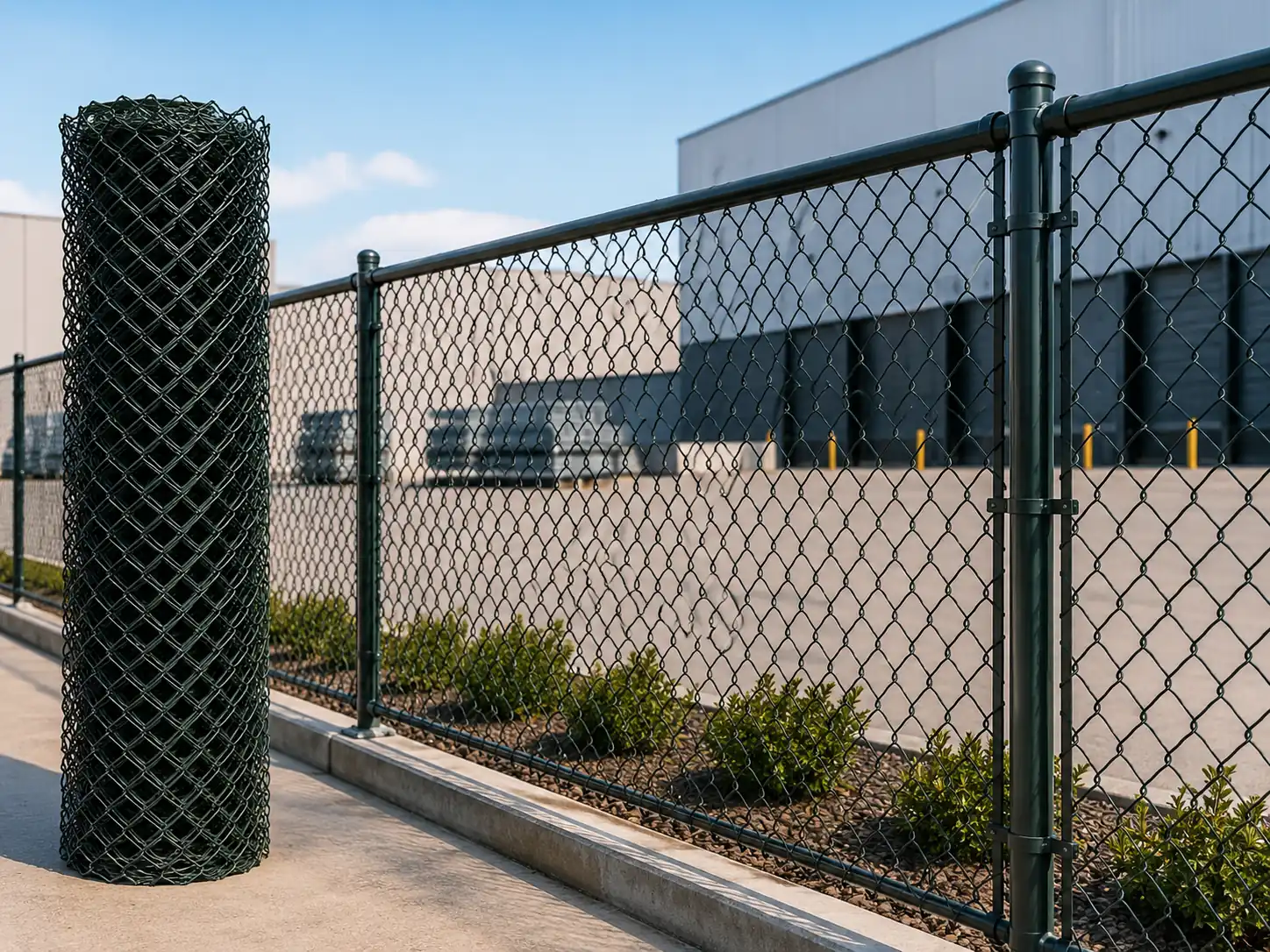 PVC coated GI chain link fencing beside a commercial property