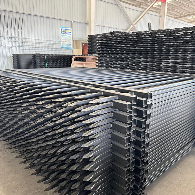 Finished steel fence products stacked in factory