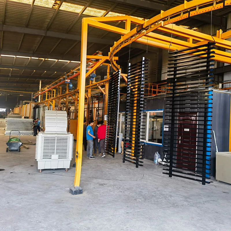 Powder coating line for metal fence products