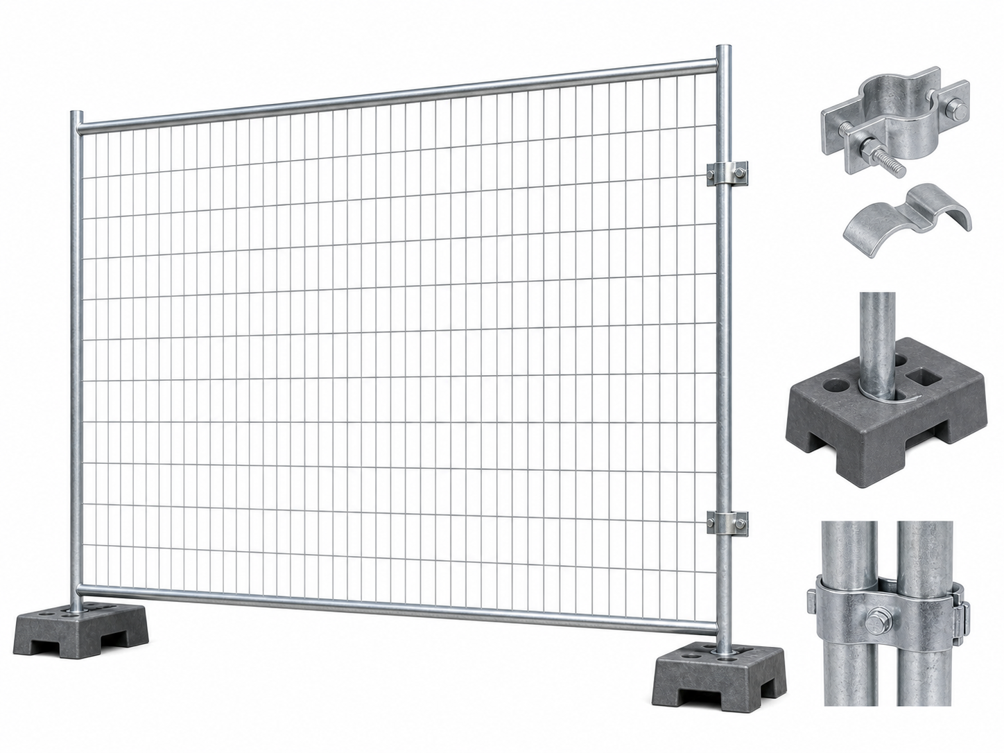 Canada temporary fence panel with bases and clamps
