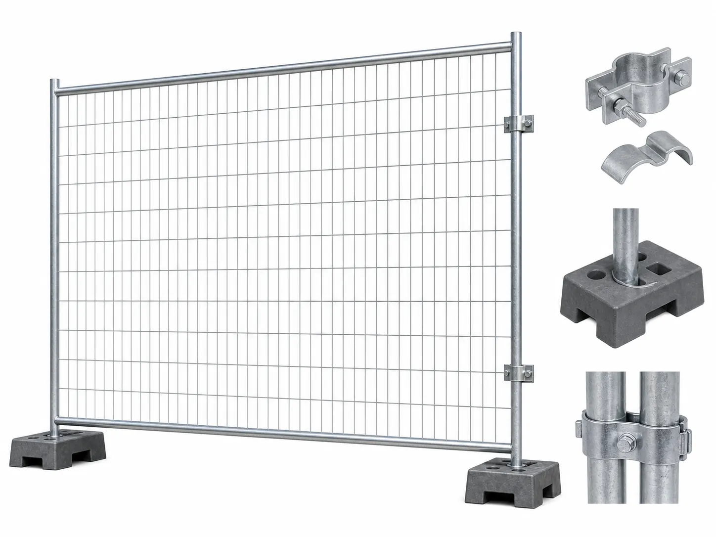 Canada temporary fence panel with bases and clamps