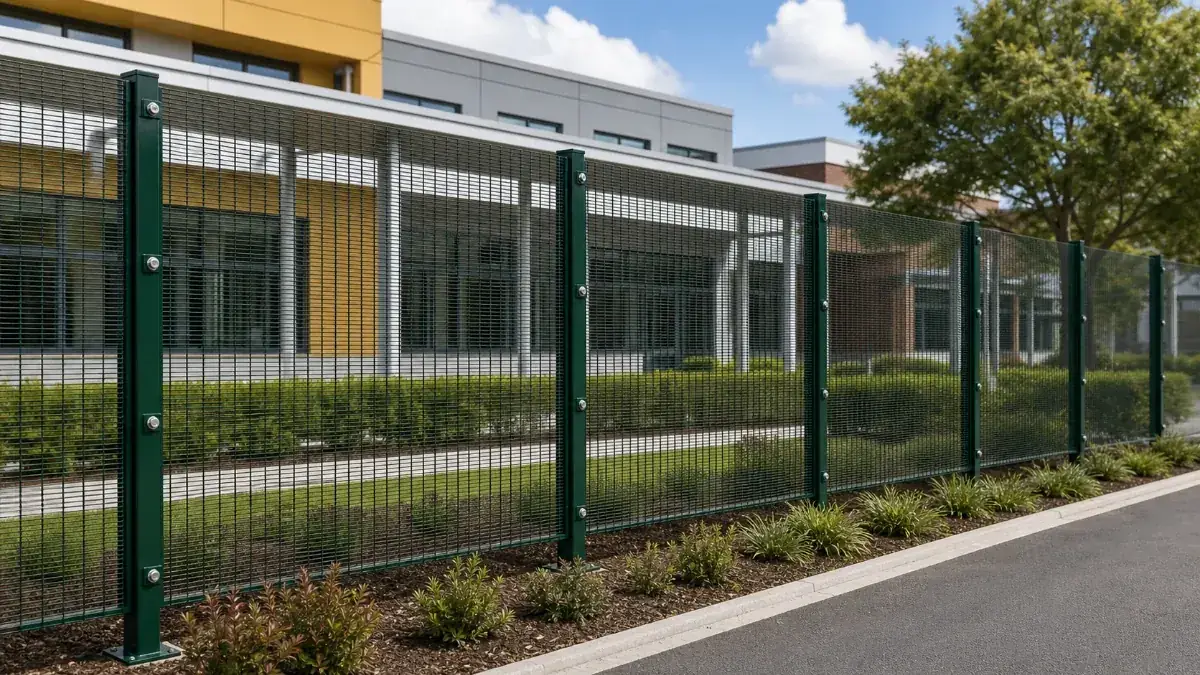 Anti-vandal mesh fence around a public facility