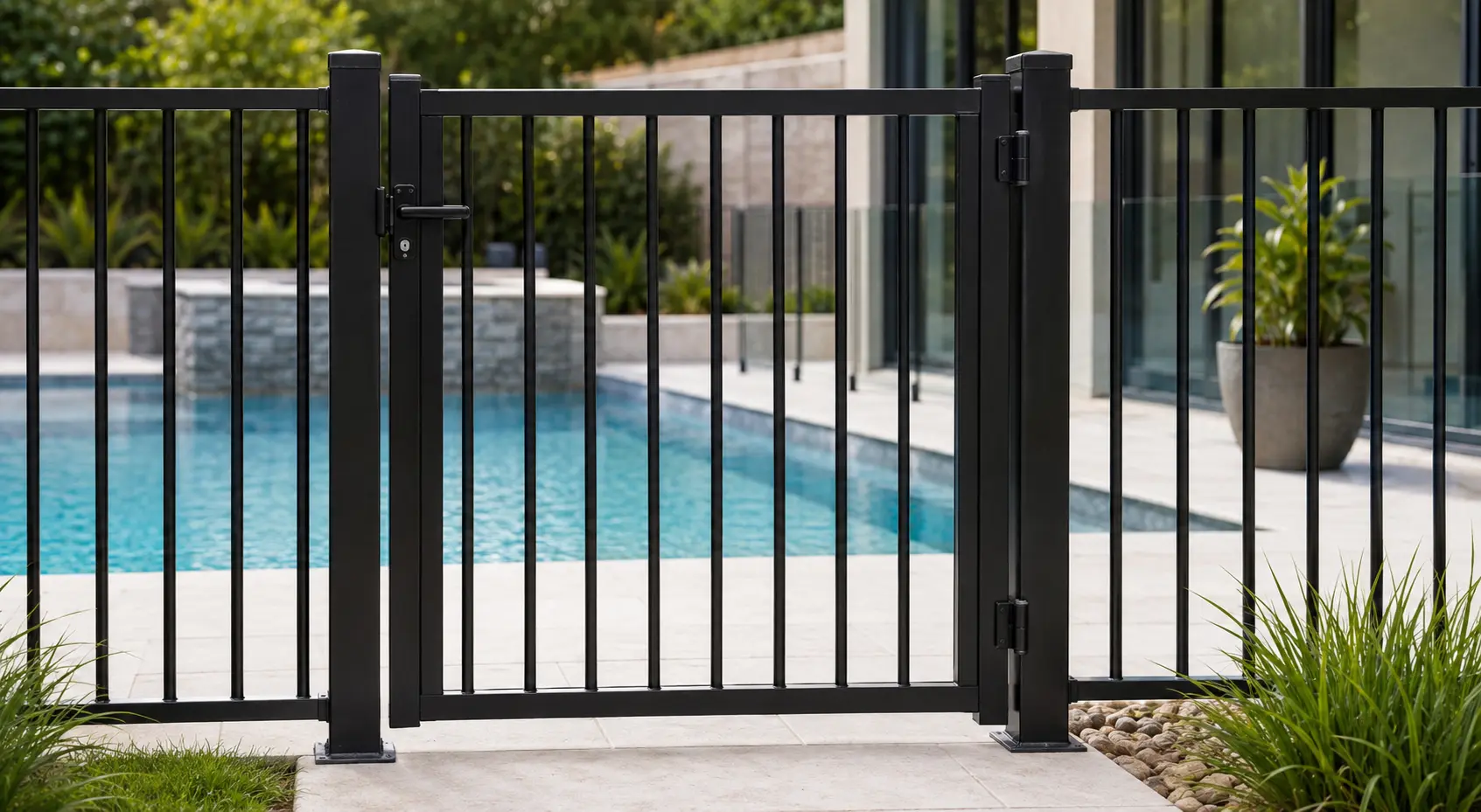 Matching aluminium pool gate with posts and hardware