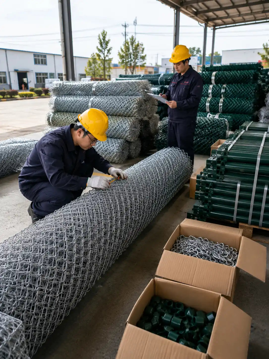 Factory quality check for galvanized chain link fence fabric