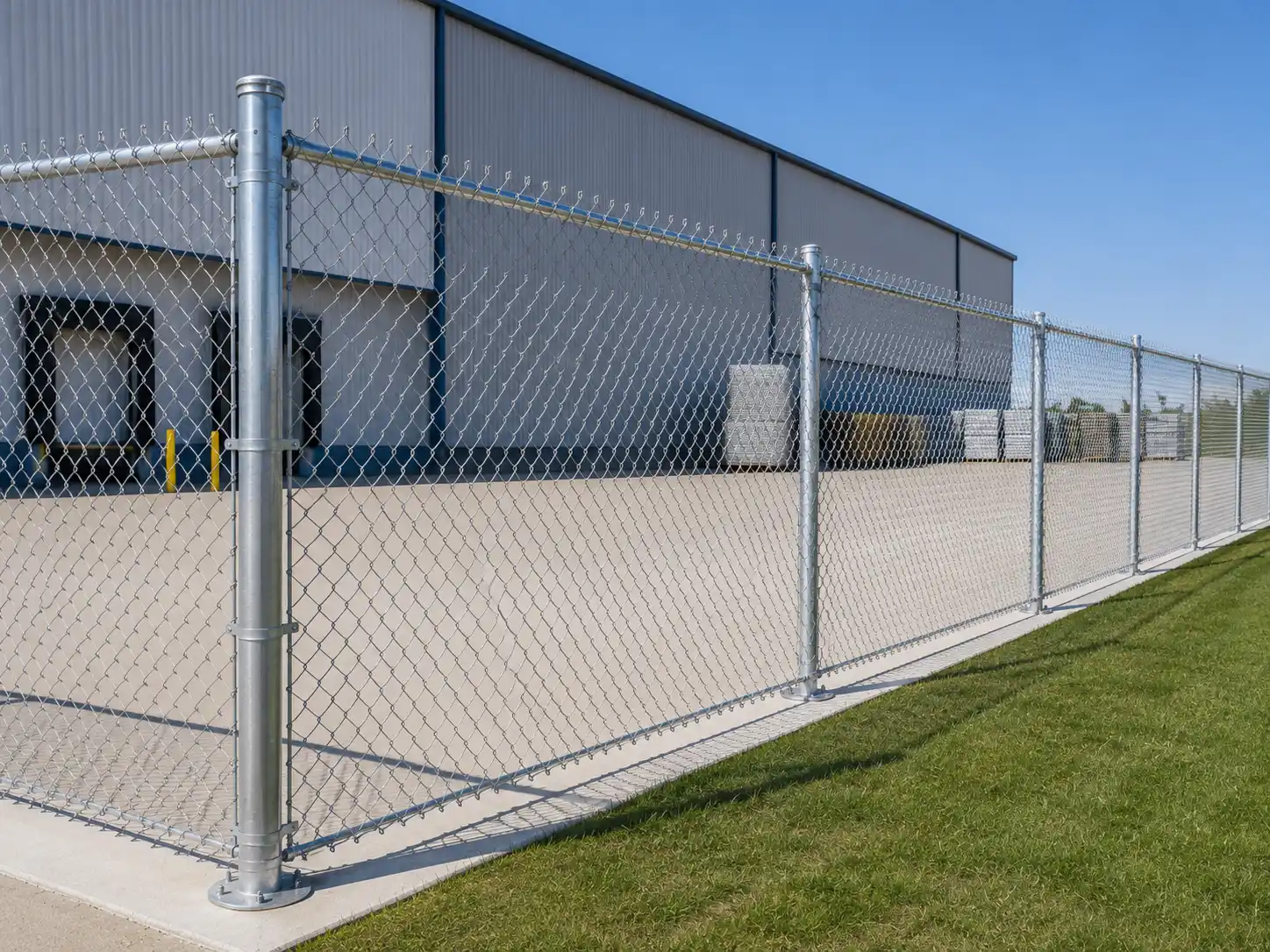 Galvanized chain link fence panels and fabric detail