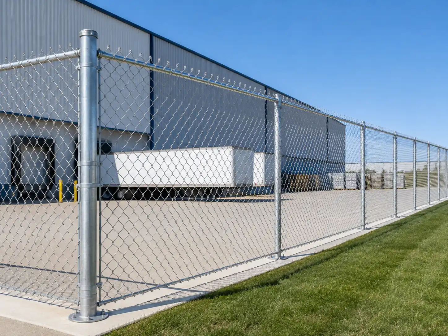 Complete galvanized chain link fence system with fabric, posts and fittings