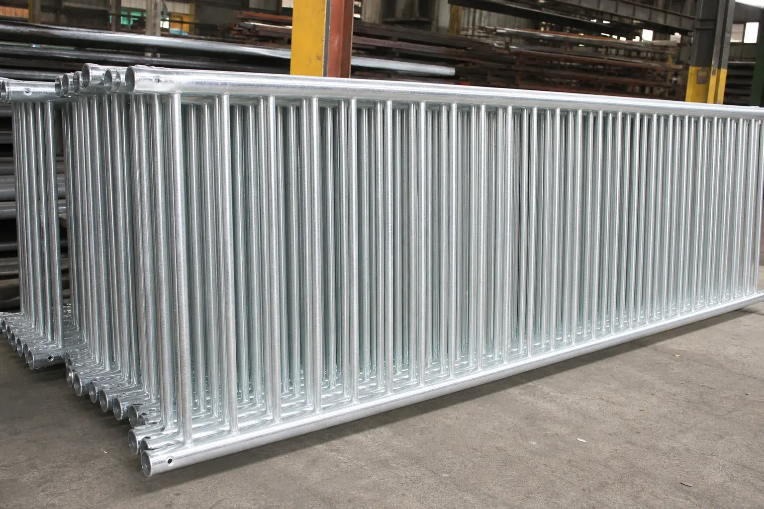 Galvanized flat top steel fence panels before powder coating